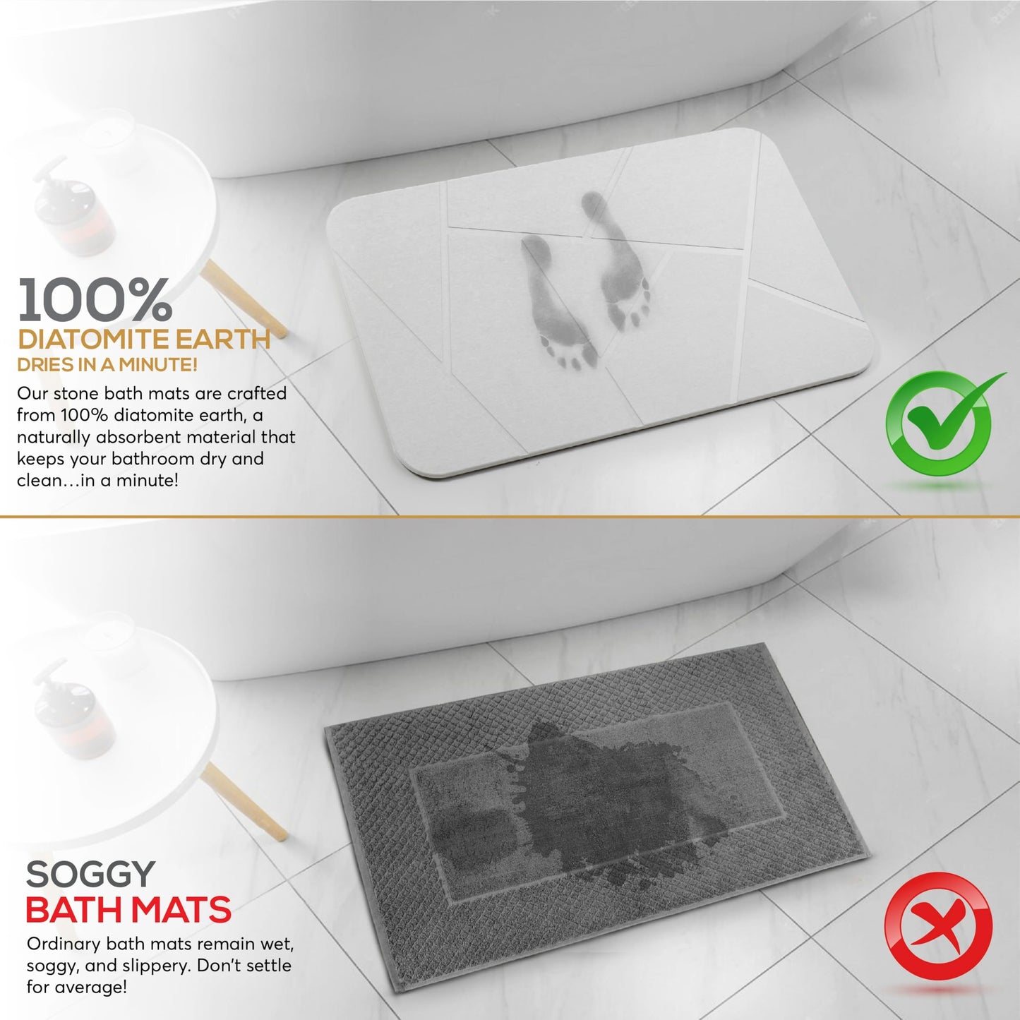 Homerz Stone Bath Mat – Premium Diatomaceous Earth Bath Mat, Rock Absorbent Bath Mats for Bathroom, Modern Stone Drying Mat, Shower Mat Outside Shower, Tapetes para Baño 23.6"x15.3"