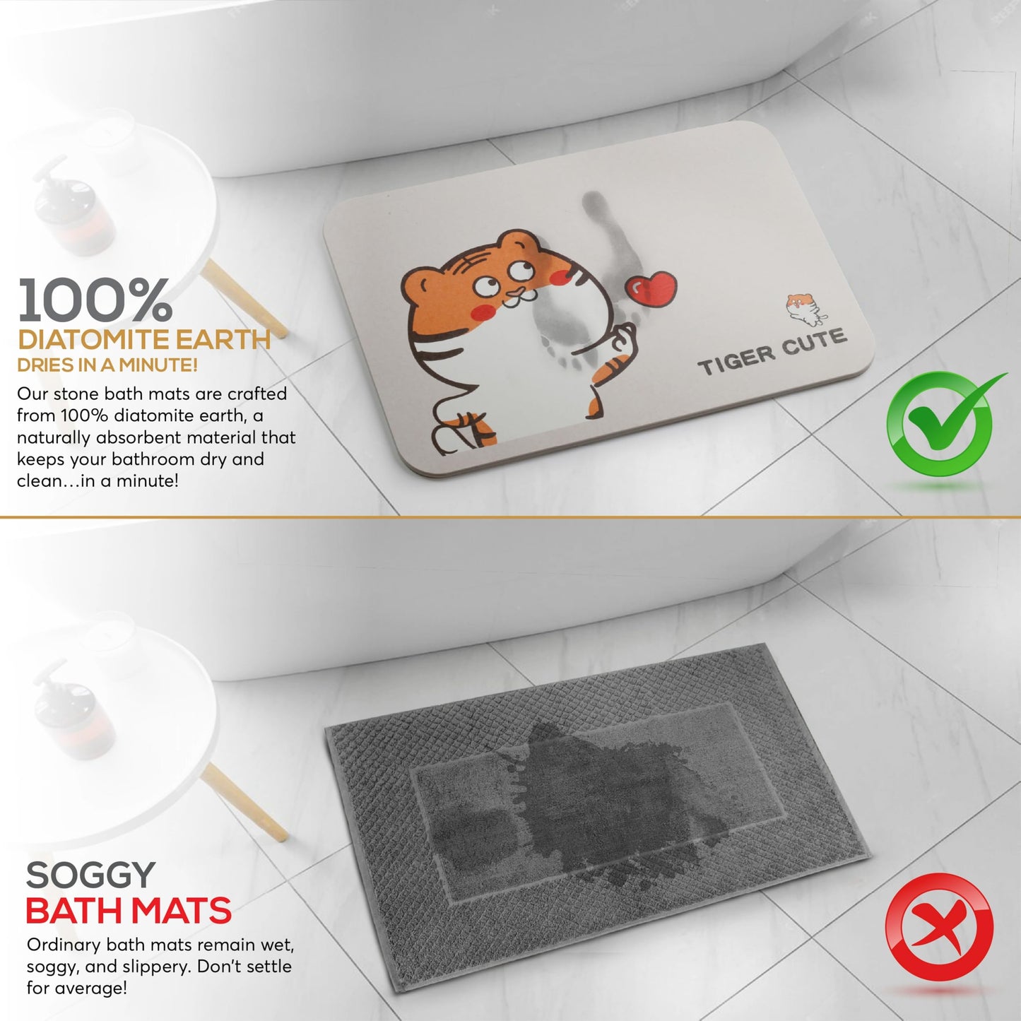 Homerz Stone Bath Mat – Premium Diatomaceous Earth Bath Mat, Rock Absorbent Bath Mats for Bathroom, Modern Stone Drying Mat, Shower Mat Outside Shower, Tapetes para Baño 23.6"x15.3"