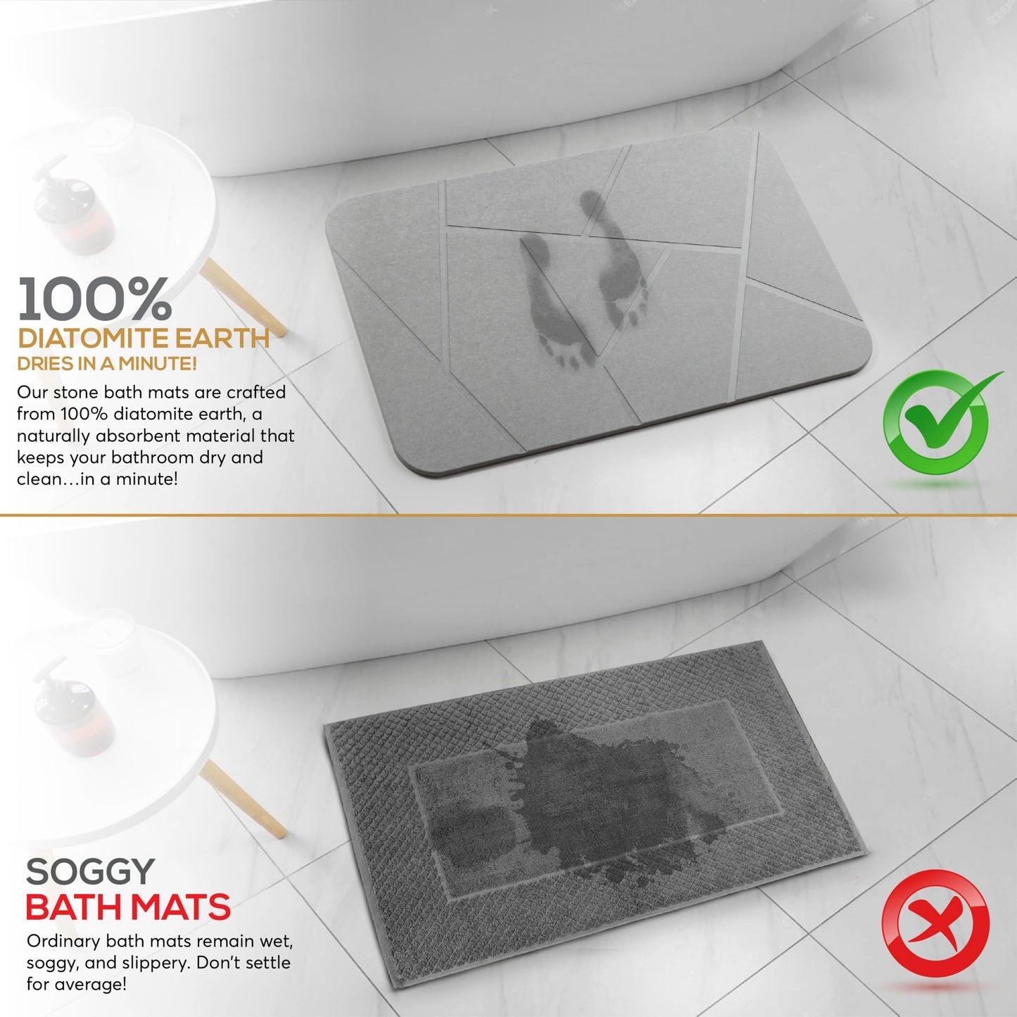 Homerz Stone Bath Mat – Premium Diatomaceous Earth Bath Mat, Rock Absorbent Bath Mats for Bathroom, Modern Stone Drying Mat, Shower Mat Outside Shower, Tapetes para Baño 23.6"x15.3"