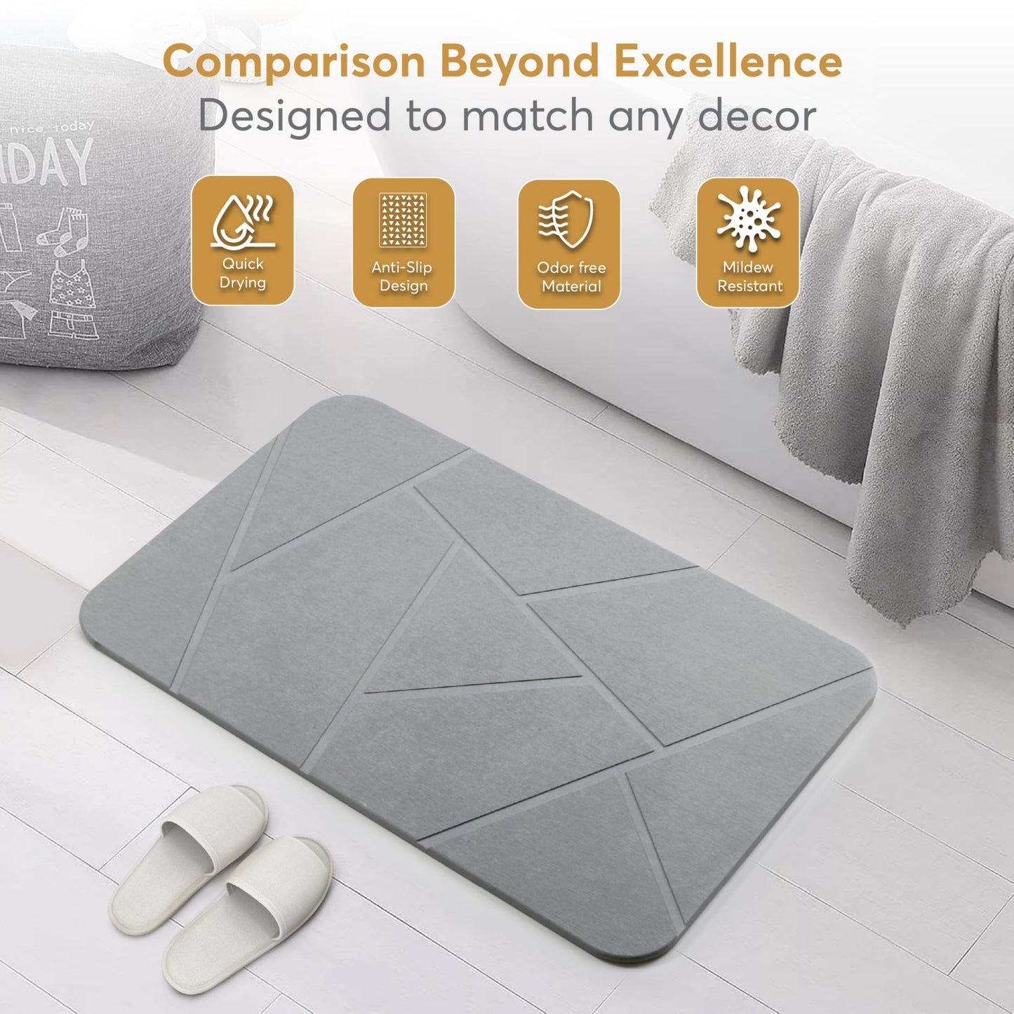 Homerz Stone Bath Mat – Premium Diatomaceous Earth Bath Mat, Rock Absorbent Bath Mats for Bathroom, Modern Stone Drying Mat, Shower Mat Outside Shower, Tapetes para Baño 23.6"x15.3"