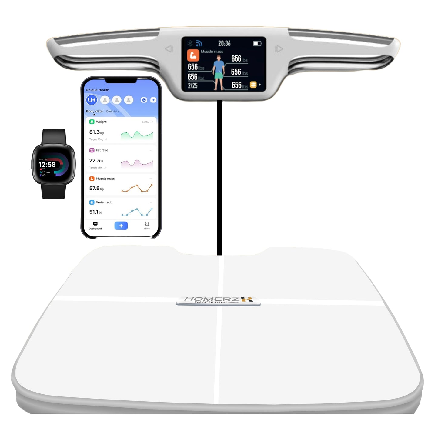 Homerz Body Fat Scale – Smart Scale with BMI, Body Fat, Muscle Mass, FSA/HSA Eligible Body Composition Scale with Digital Weight Tracking, Body Scan Scale with Handle, Body Scanner, Biometric Analyzer