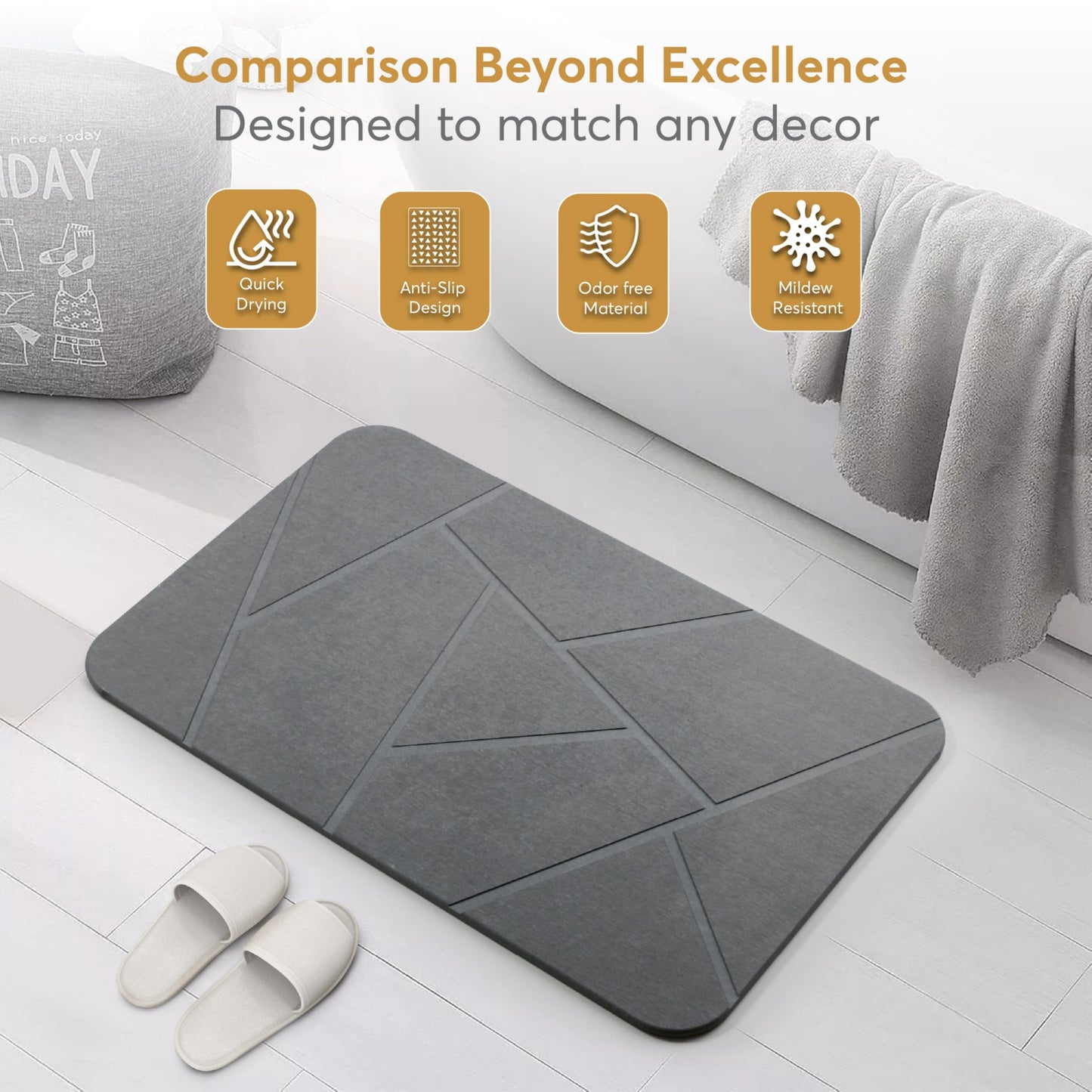 Homerz Stone Bath Mat – Premium Diatomaceous Earth Bath Mat, Rock Absorbent Bath Mats for Bathroom, Modern Stone Drying Mat, Shower Mat Outside Shower, Tapetes para Baño 23.6"x15.3"