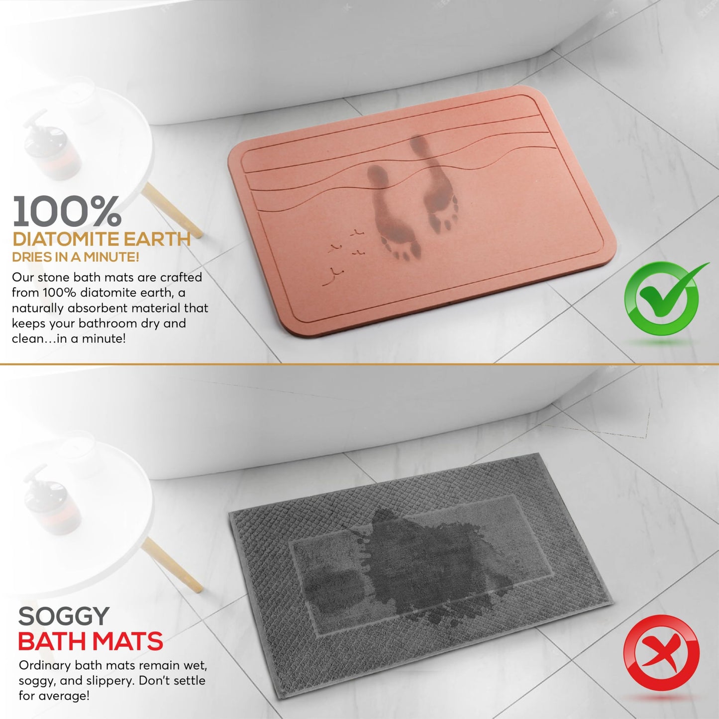 Homerz Stone Bath Mat – Premium Diatomaceous Earth Bath Mat, Rock Absorbent Bath Mats for Bathroom, Modern Stone Drying Mat, Shower Mat Outside Shower, Tapetes para Baño 23.6"x15.3"