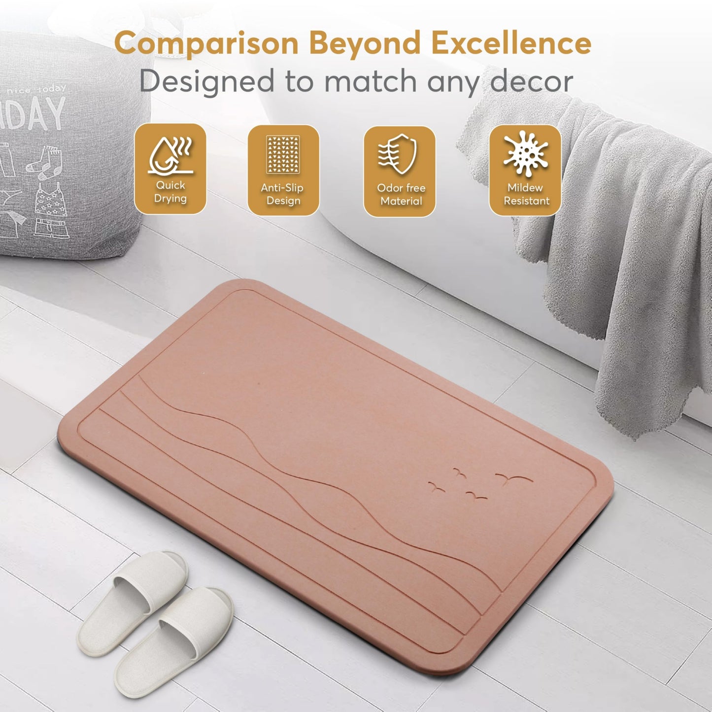 Homerz Stone Bath Mat – Premium Diatomaceous Earth Bath Mat, Rock Absorbent Bath Mats for Bathroom, Modern Stone Drying Mat, Shower Mat Outside Shower, Tapetes para Baño 23.6"x15.3"