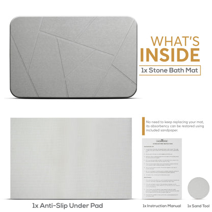 Homerz Stone Bath Mat – Premium Diatomaceous Earth Bath Mat, Rock Absorbent Bath Mats for Bathroom, Modern Stone Drying Mat, Shower Mat Outside Shower, Tapetes para Baño 23.6"x15.3"