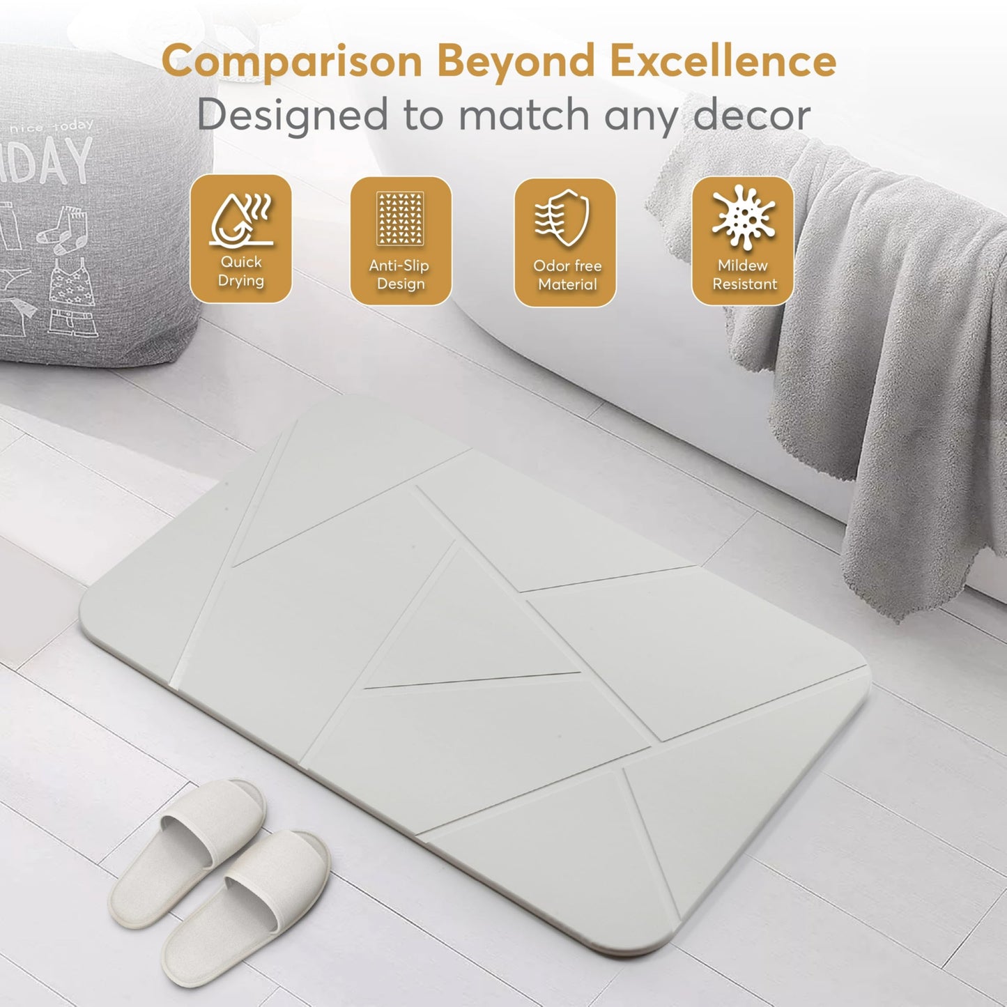 Homerz Stone Bath Mat – Premium Diatomaceous Earth Bath Mat, Rock Absorbent Bath Mats for Bathroom, Modern Stone Drying Mat, Shower Mat Outside Shower, Tapetes para Baño 23.6"x15.3"