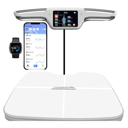 Homerz Body Fat Scale – Smart Scale with BMI, Body Fat, Muscle Mass, FSA/HSA Eligible Body Composition Scale with Digital Weight Tracking, Body Scan Scale with Handle, Body Scanner, Biometric Analyzer