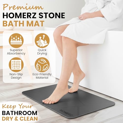 Homerz Stone Bath Mat – Premium Diatomaceous Earth Bath Mat, Rock Absorbent Bath Mats for Bathroom, Modern Stone Drying Mat, Shower Mat Outside Shower, Tapetes para Baño 23.6"x15.3"