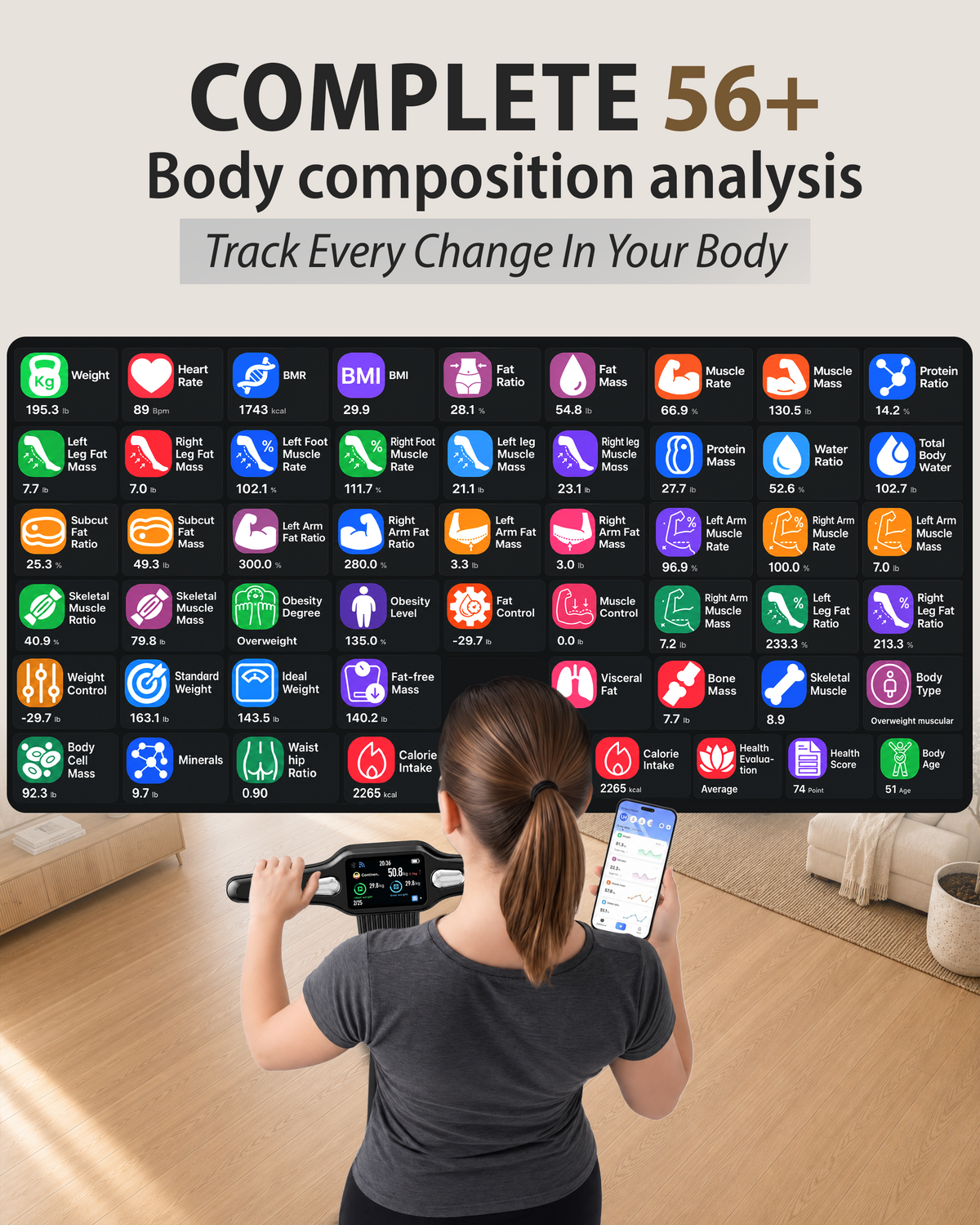 Homerz Smart Body Fat Scale with Handle – BMI, Body Composition & 56 Health Metrics