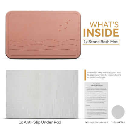 Homerz Stone Bath Mat – Premium Diatomaceous Earth Bath Mat, Rock Absorbent Bath Mats for Bathroom, Modern Stone Drying Mat, Shower Mat Outside Shower, Tapetes para Baño 23.6"x15.3"